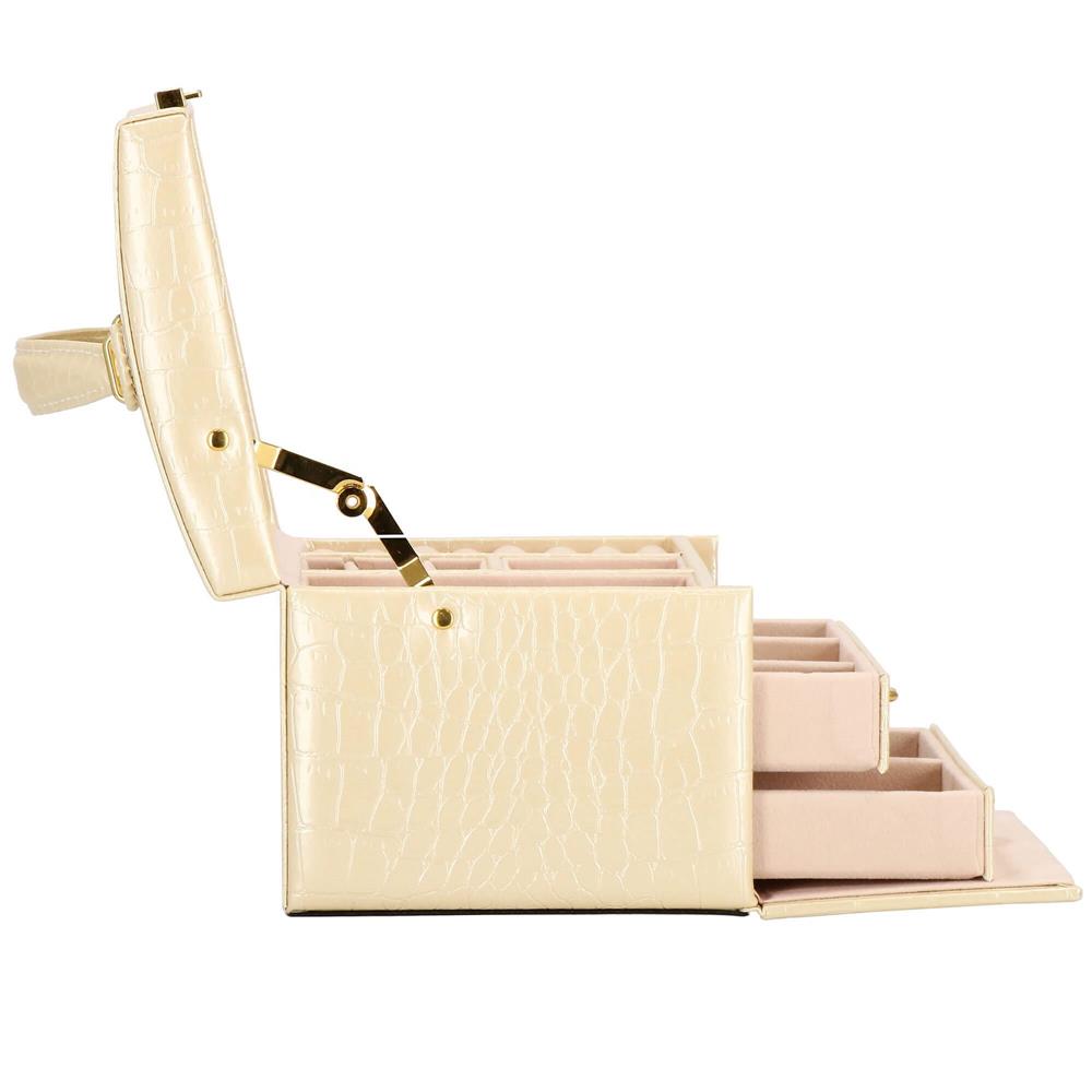 (DL) Cutie depozitare si organizare bijuterii, MDF, piele ecologica si velur, 17,5 x 14 x 12,5cm, crem
