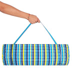 Saltea pentru plaja pliabila, din spuma, ultra-usoara, cu perna si maner de transport, 60x180cm, albastru galben