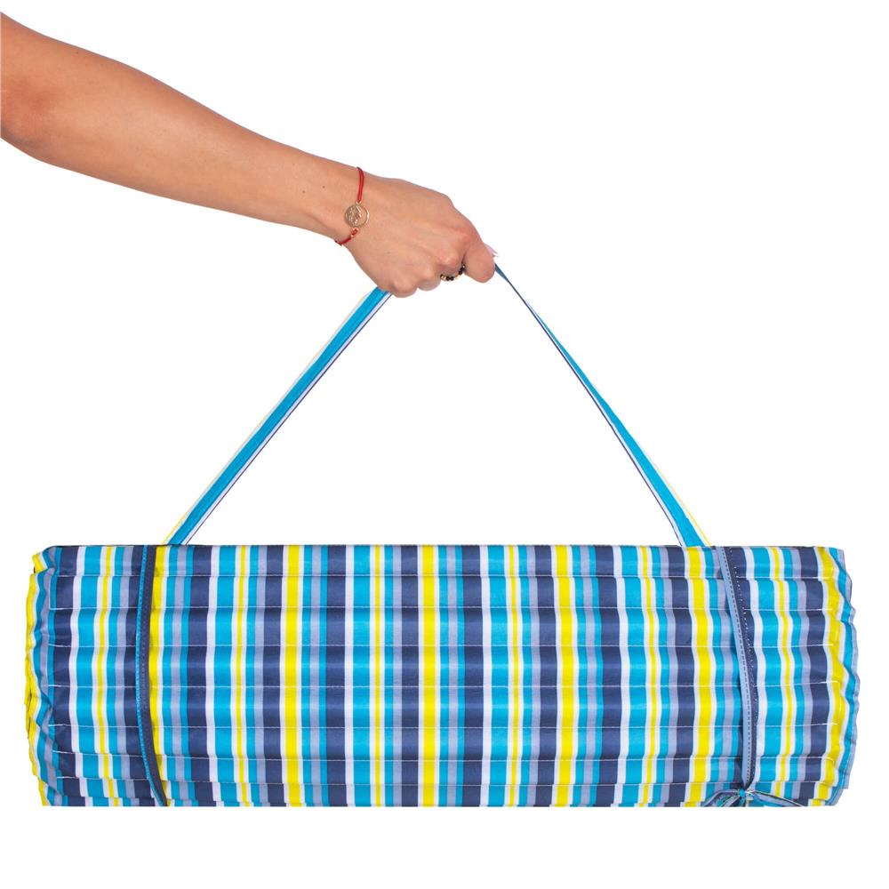 Saltea pentru plaja pliabila, din spuma, ultra-usoara, cu perna si maner de transport, 60x180cm, albastru galben