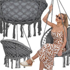 Scaun rotund  tip leagan suspendat cu perna Confort Plus casa sau gradina, gri inchis