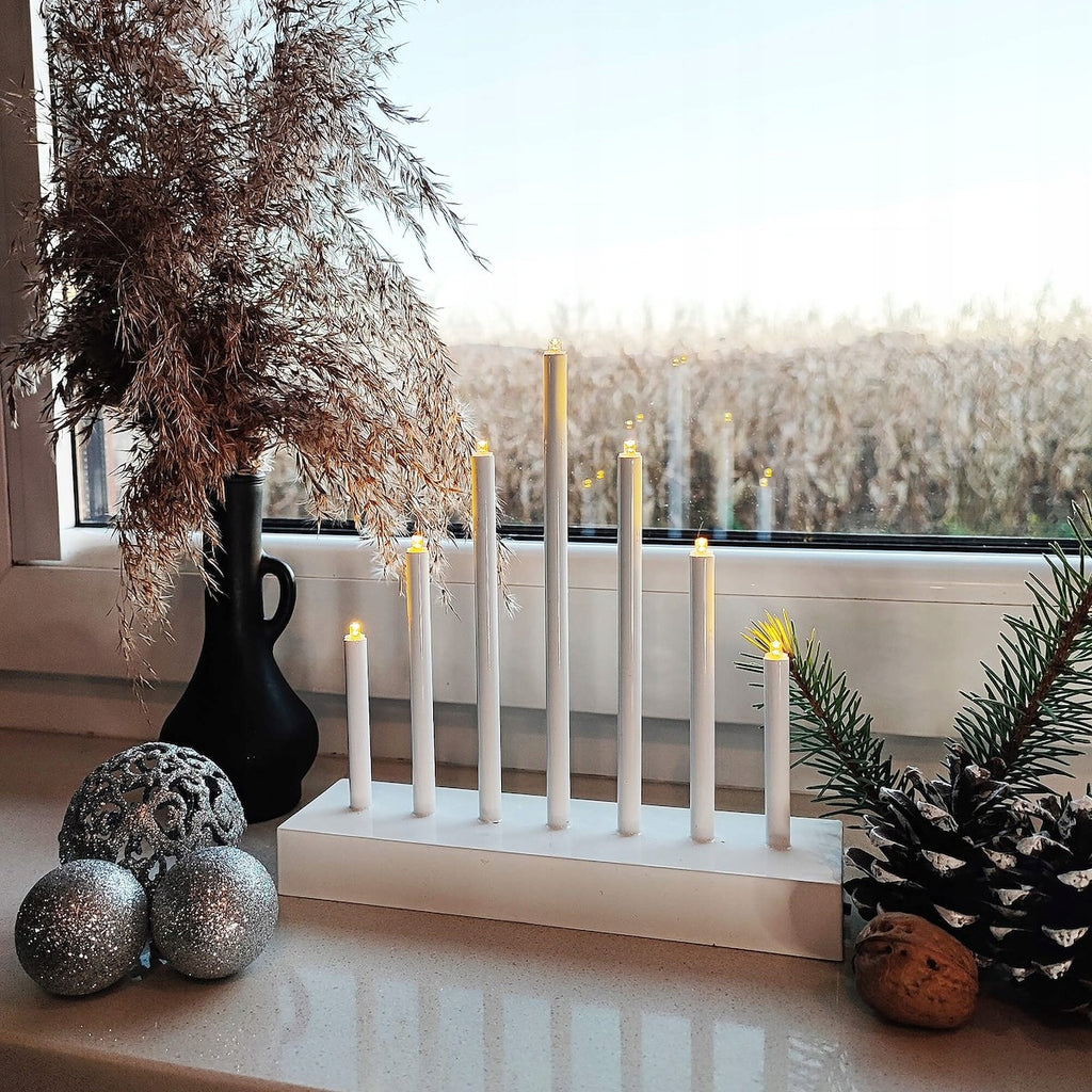 Lumanari decorative de Craciun, 7 becuri tip LED, culoare argintiu