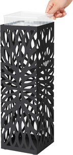 SONGMICS Suport metalic pentru umbrele, cu carlige si tava de picurare, 16x16x49cm, negru