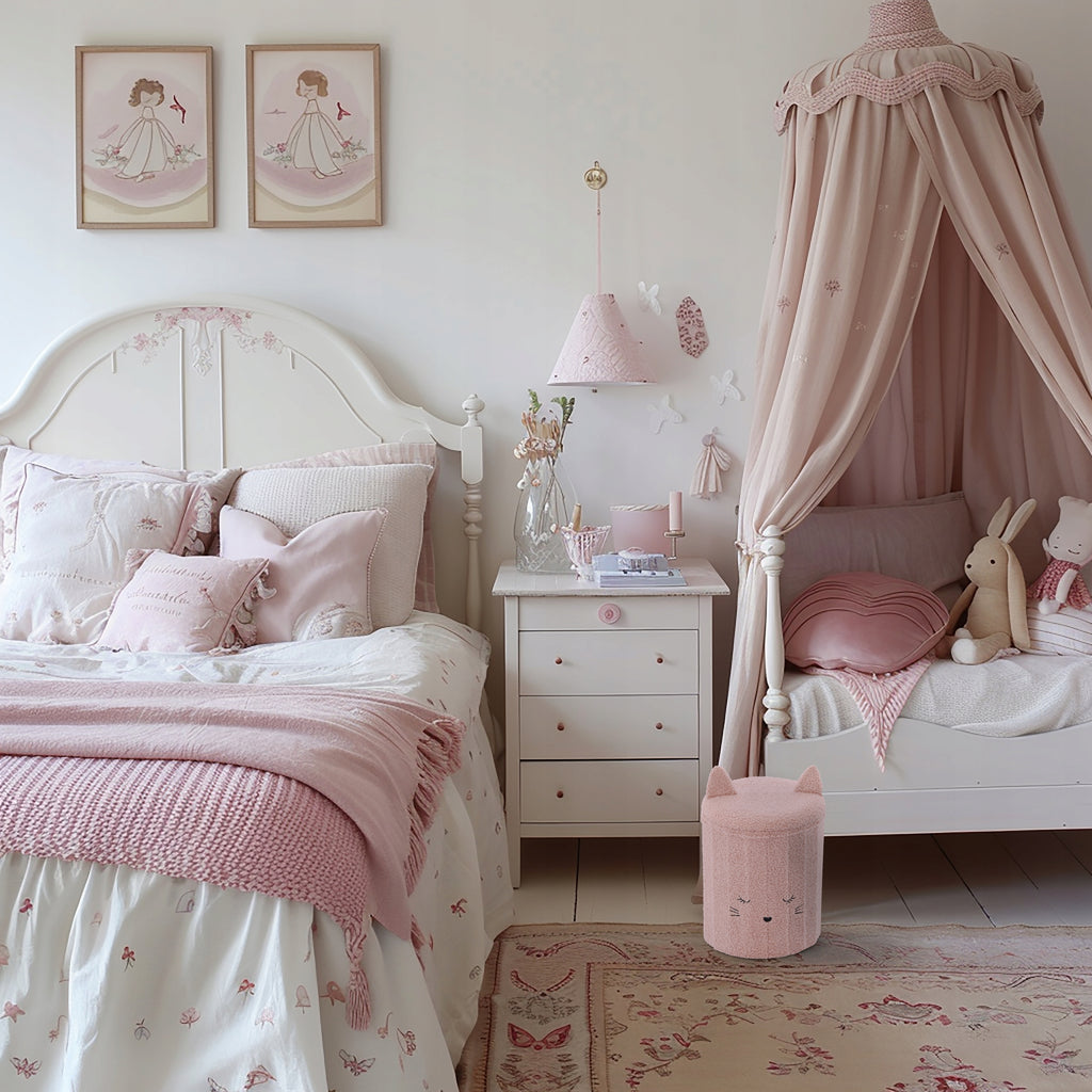 Taburet pentru copii, pliabil cu spatiu depozitare, 80kg, 28x34 cm, roz