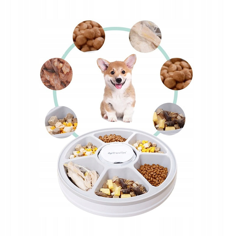 Hranitor automat pentru caini si pisici, sunet hranire, capacitate dispenser 6x70gr, cu display digital