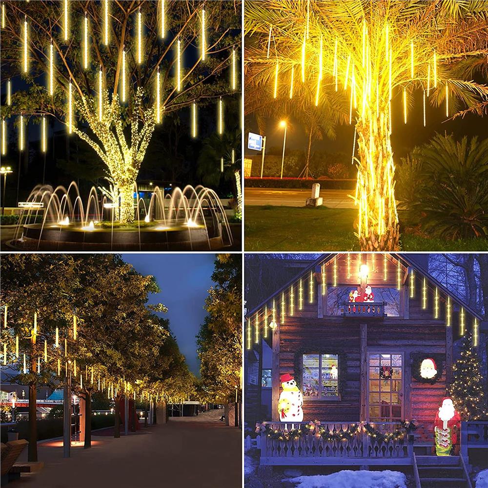 (DL) Instalatie de Craciun, 8 tuburi, 30cm, 144 LED, ploaie de meteoriti, galben