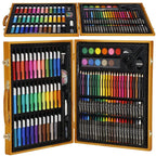 Set de pictura si desen pentru copii, 150 de piese, trusa lemn maro