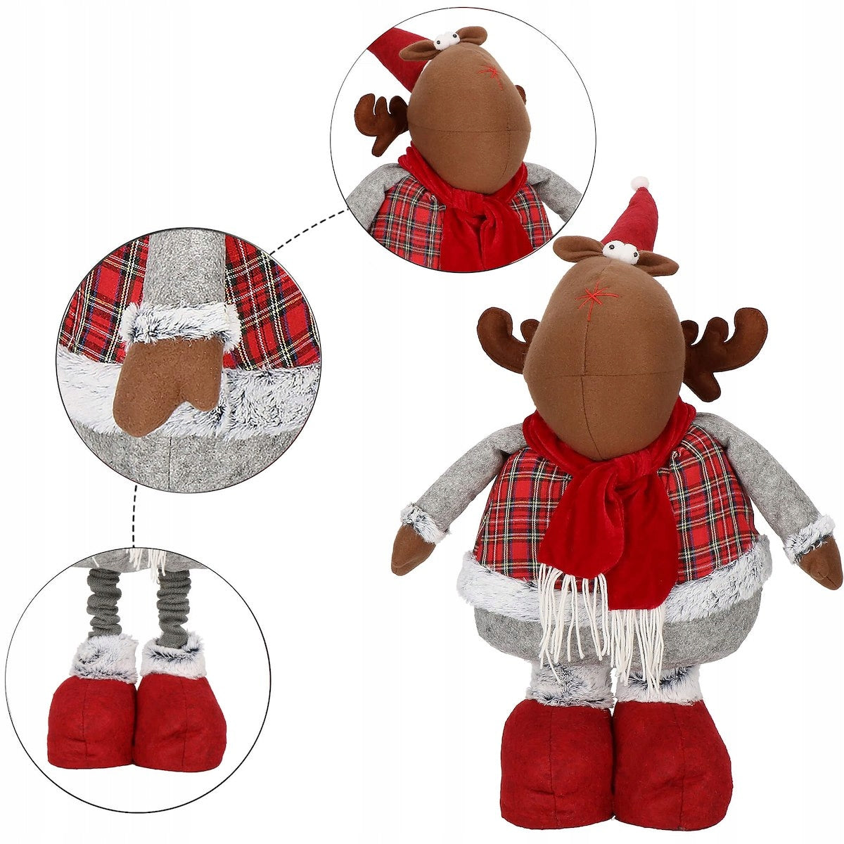 (DL) Figurina Craciun, Ren, picioare telescopice, inaltime extensibila 55-95cm