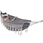 Hamac doua persoane cu franjuri si 2 perne, 200kg, 200×150 cm, gri inchis