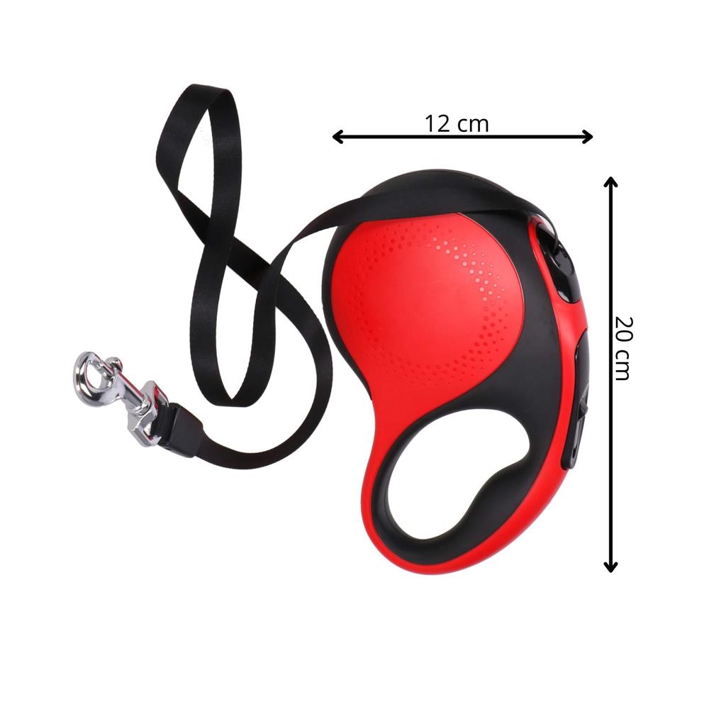 Lesa automata retractabila, pentru rase mari pana la 50kg, 500 cm, suport saci, negru rosu