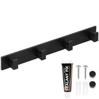 Cuier de baie pentru prosoape cu 2 sisteme instalare, aluminiu, 4 agatatori, 35x4cm, negru