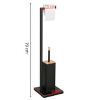 Stand cu perie WC si suport hartie igienica, metal si bambus, 79cm, negru