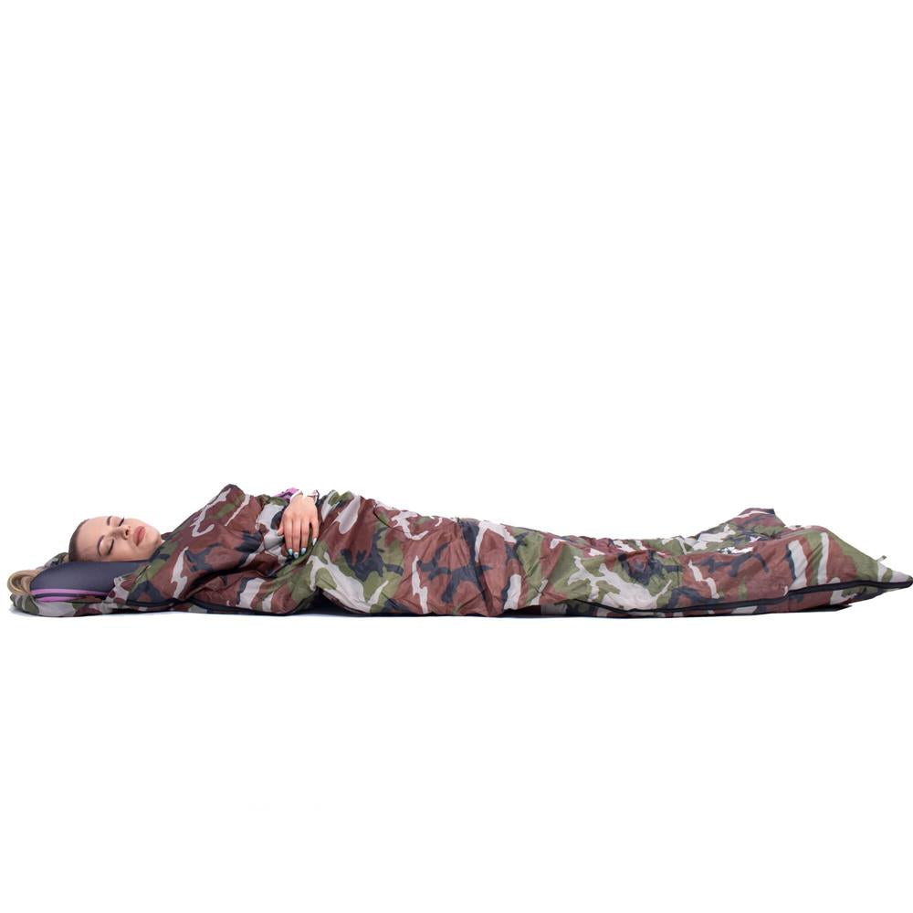 Sac de dormit tip mumie, cu geanta de transport, 210x73cm, 8-20grade, culoare camuflaj