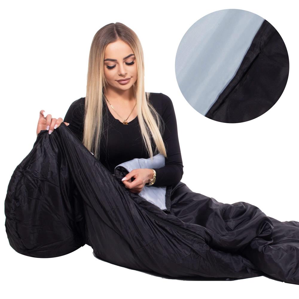 Sac de dormit tip mumie, cu geanta de transport, 220x80cm, 0-15grade, negru