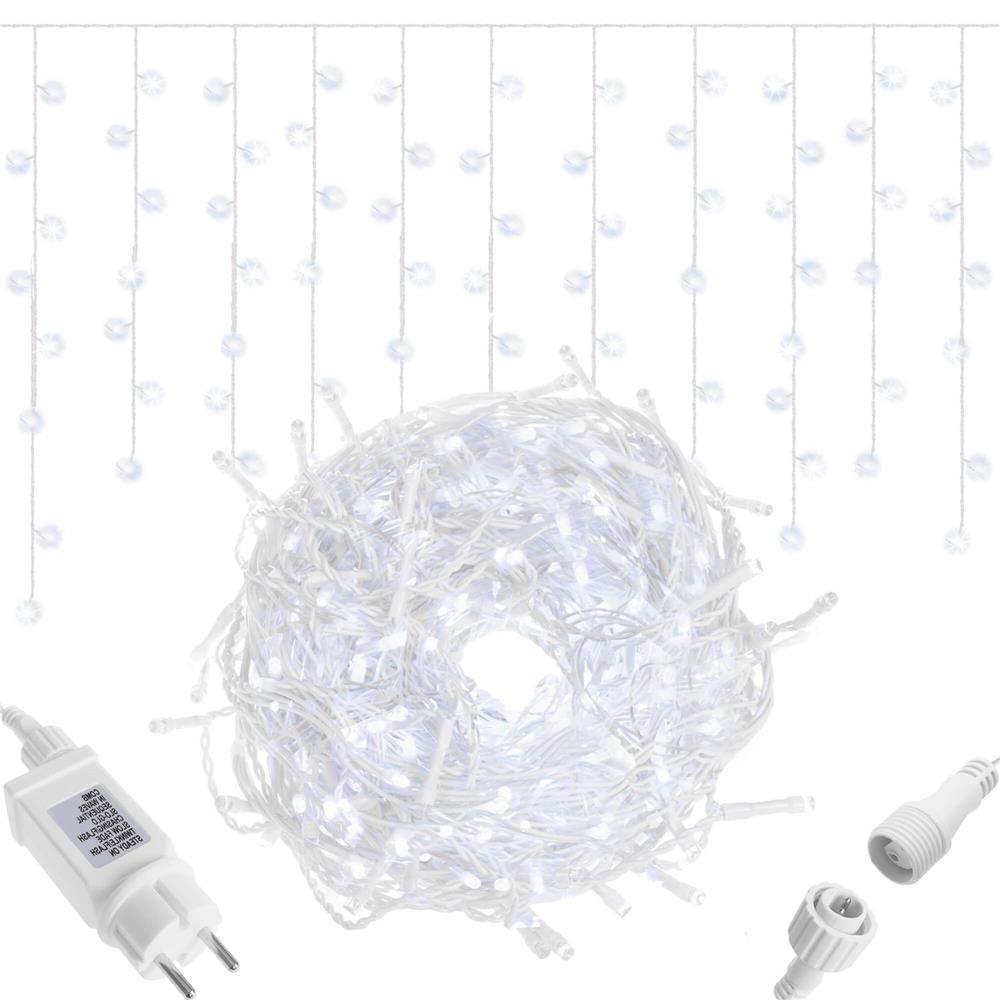 Ghirlanda luminoasa tip perdea 300 LED-uri, 12m, pentru interior/exterior, cu flash, iluminare alba