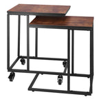 Masuta de cafea, cu cadru de otel si roti, industrial, 35x50x66 cm, maro wenge