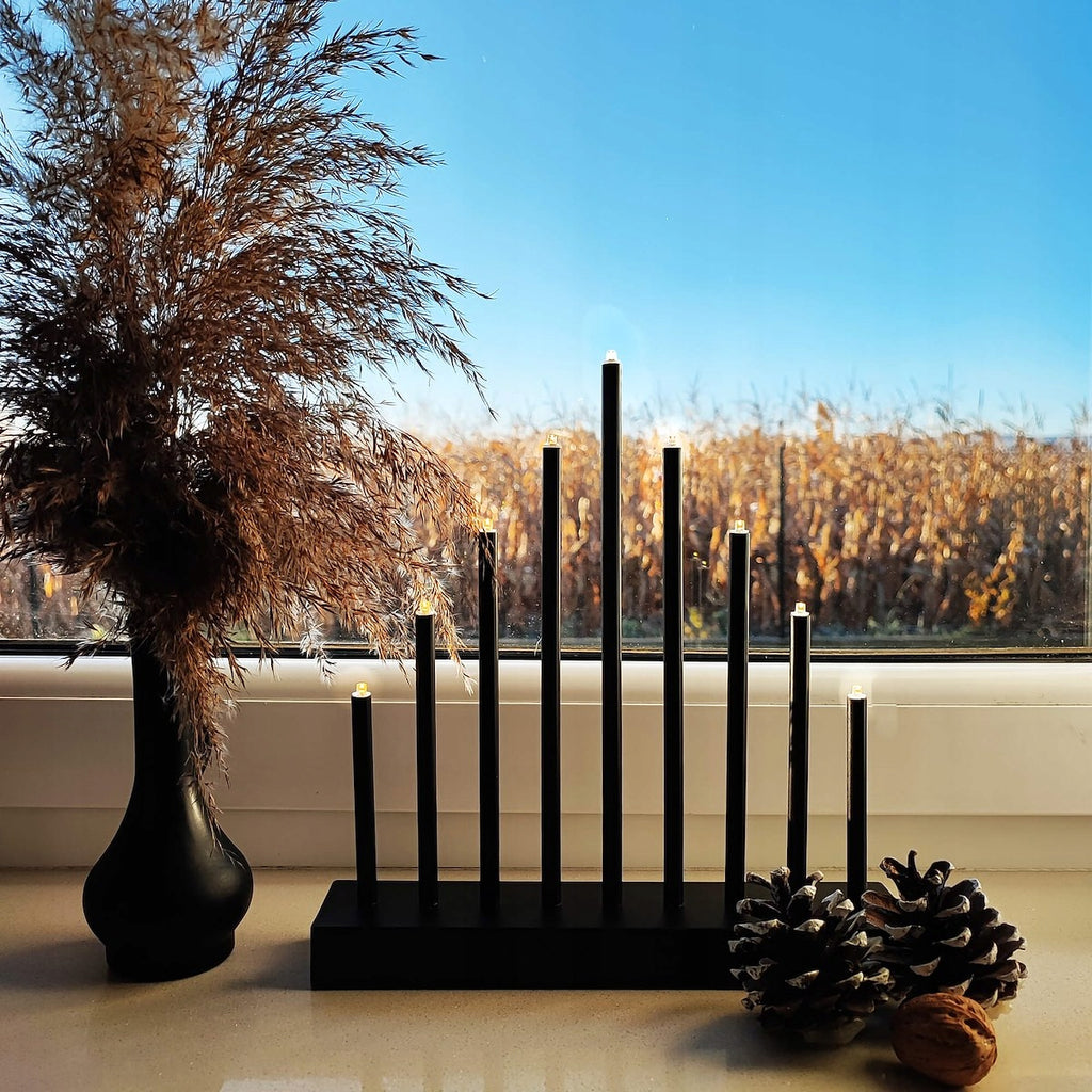 Lumanari decorative de Craciun, 9 becuri tip LED, culoare negru