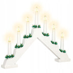 Lumanari decorative de Craciun, stand de lemn, 7 becuri tip LED, culoare alba