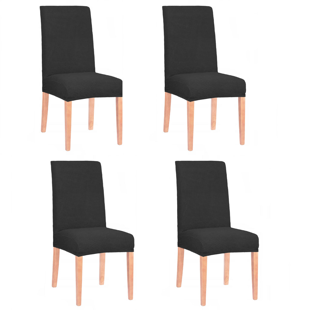 Set 4 huse universale pentru scaun, marime universala, poliester si spandex, 45 cm x 60 cm, negru