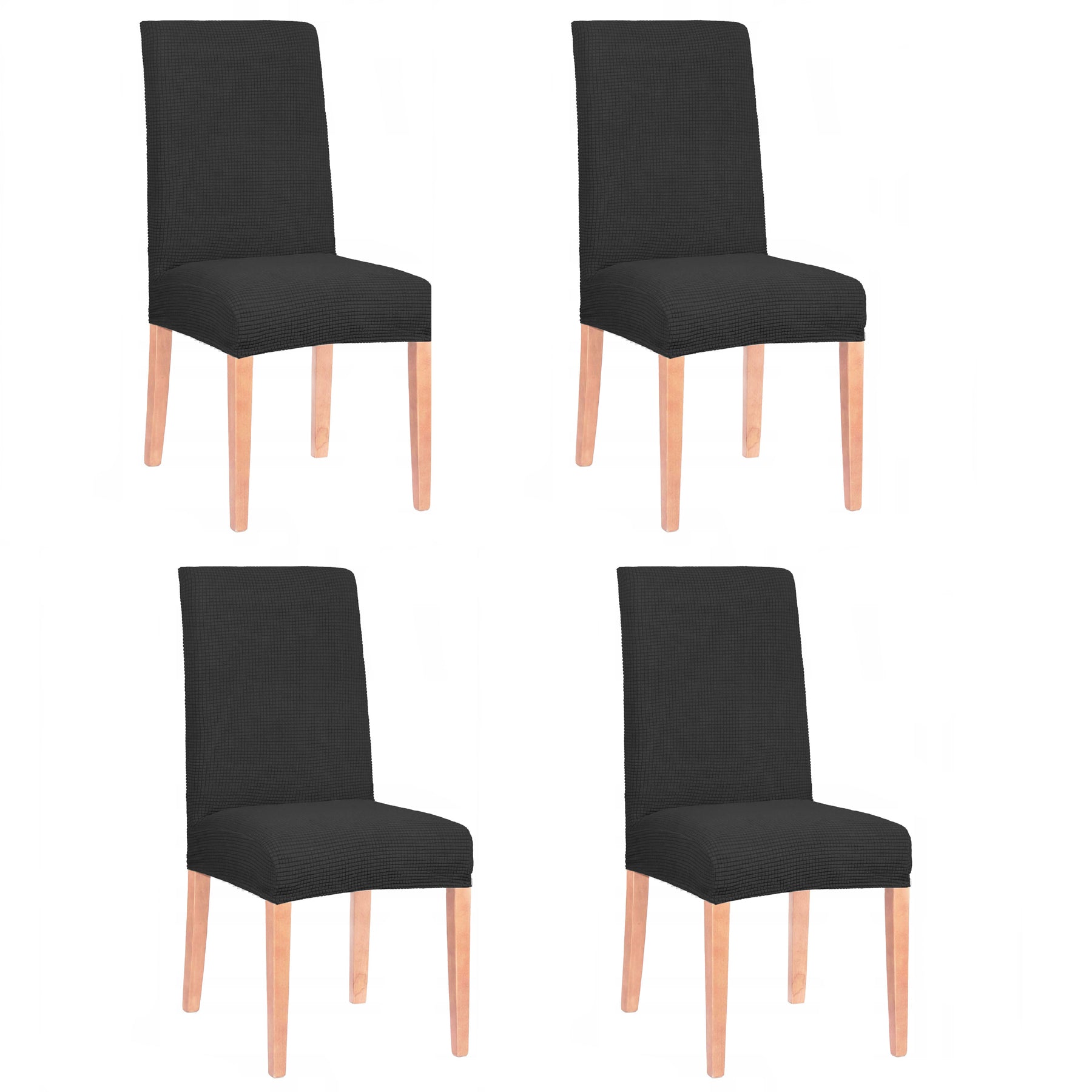 Set 4 huse universale pentru scaun, marime universala, poliester si spandex, 45 cm x 60 cm, negru