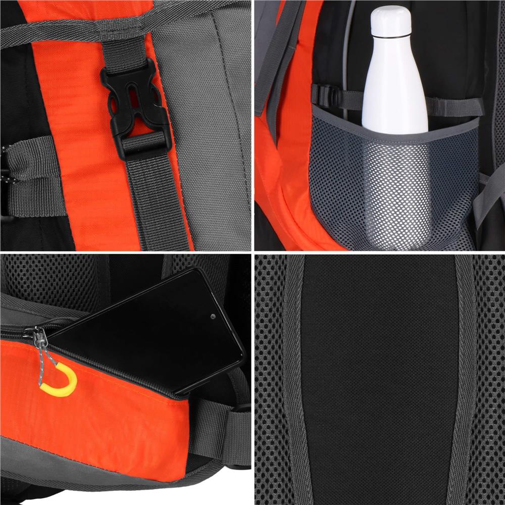 Rucsac tactic militar pentru drumetie, cu husa de ploaie, 70 litri, 25 kg, 68x35x20 cm, gri portocaliu