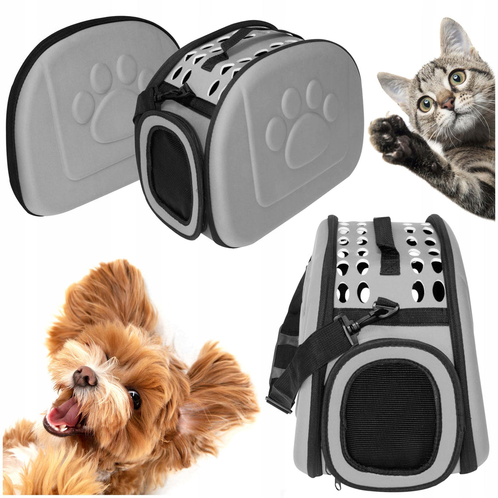 Cusca transport animale pliabila, 43x30x32 cm, maxim 6kg, gri