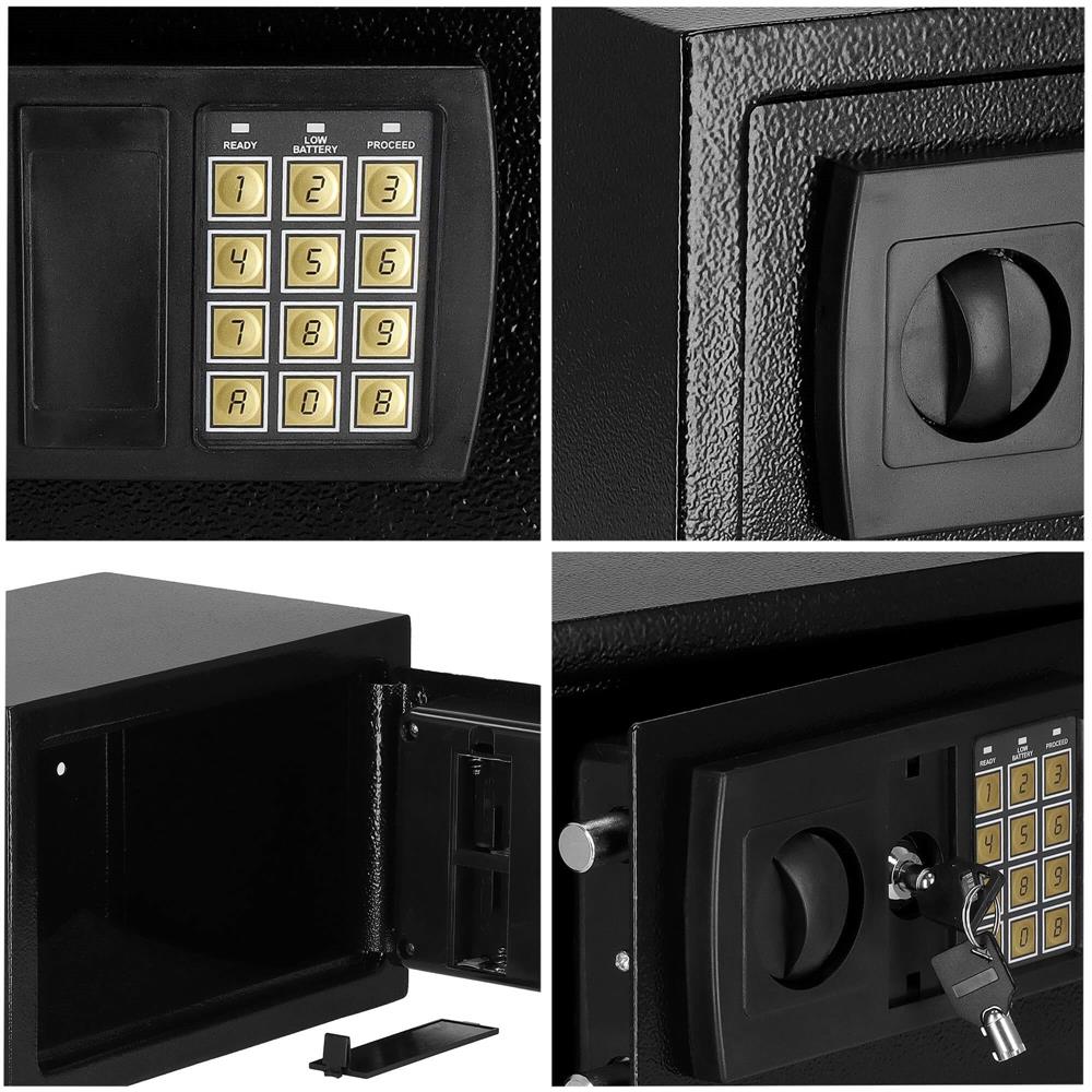 Seif electronic standard cu cifru si cheie, 200x310x200 mm, Otel, Negru