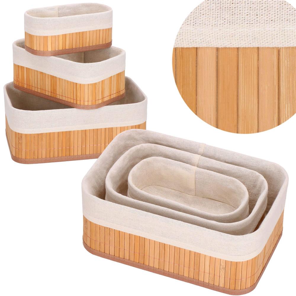 Set 3 cutii organizatoare din bambus, diverse dimensiuni, maro