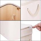 Cos de rufe din bambus cu capac, 2 compartimente, sac detasabil, volum 100L, 54x35x60cm, alb