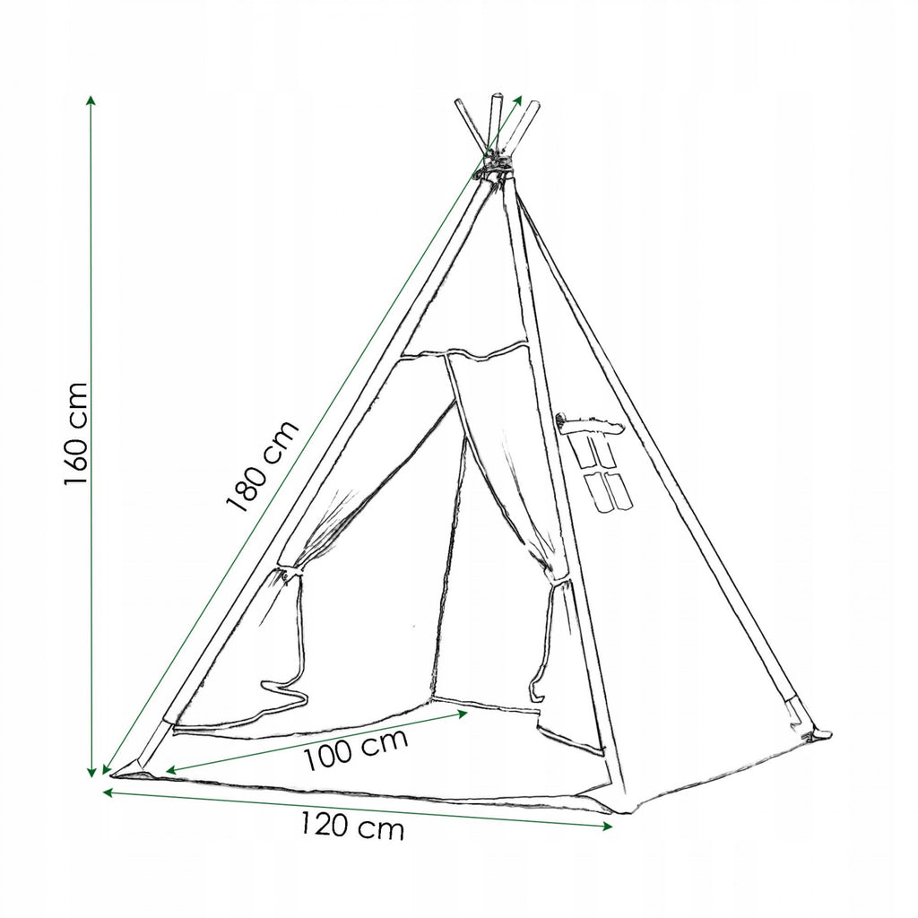 Cort copii  stil indian Teepee Tent cu fereastra, covoras gros si 2 perne, alb gri monocrom