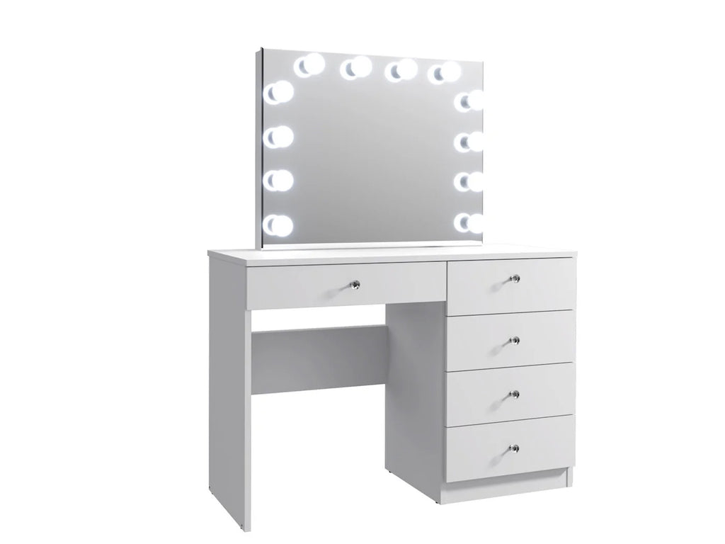 Masa de toaleta si machiaj Cristal Full cu oglinda LED si 5 sertare, 110x47x77 cm, alb