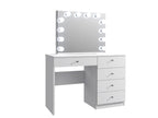 Masa de toaleta si machiaj Cristal Full cu oglinda LED si 5 sertare, 110x47x77 cm, alb