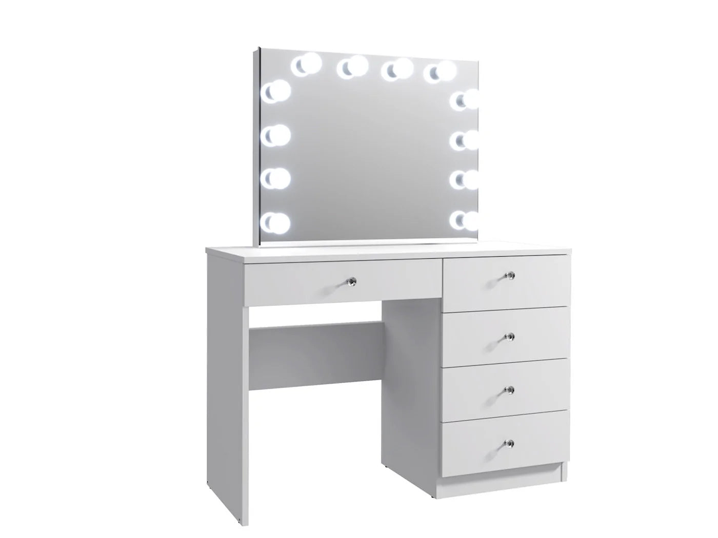 Masa de toaleta si machiaj Cristal Full cu oglinda LED si 5 sertare, 110x47x77 cm, alb