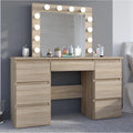 Masa de toaleta si machiaj cu oglinda LED si 7 sertare, 120x43x140 cm, sonoma