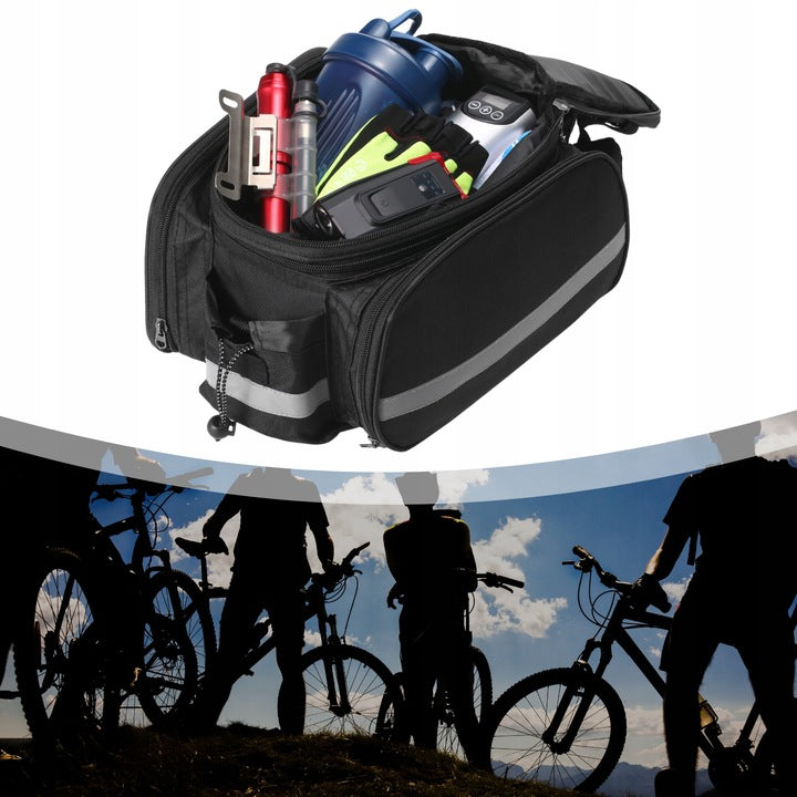 Geanta bicicleta spate 32x17x28 cm, 30L, extensibila, poliester impermeabil, cu elemente reflectorizante, negru
