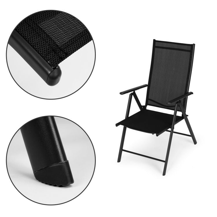 Set 4 scaune gradina 70x57x106 cm, pliante cu spatar reglabil 7 pozitii, structura otel si textilena, negru