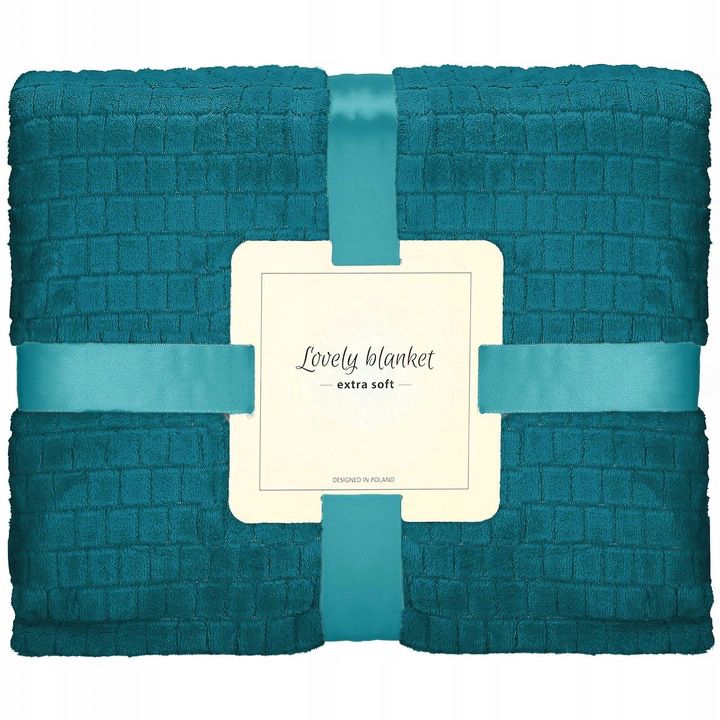 Patura pufoasa pentru 2 persoane, 2 fete, model in relief, 160x200cm, verde marin