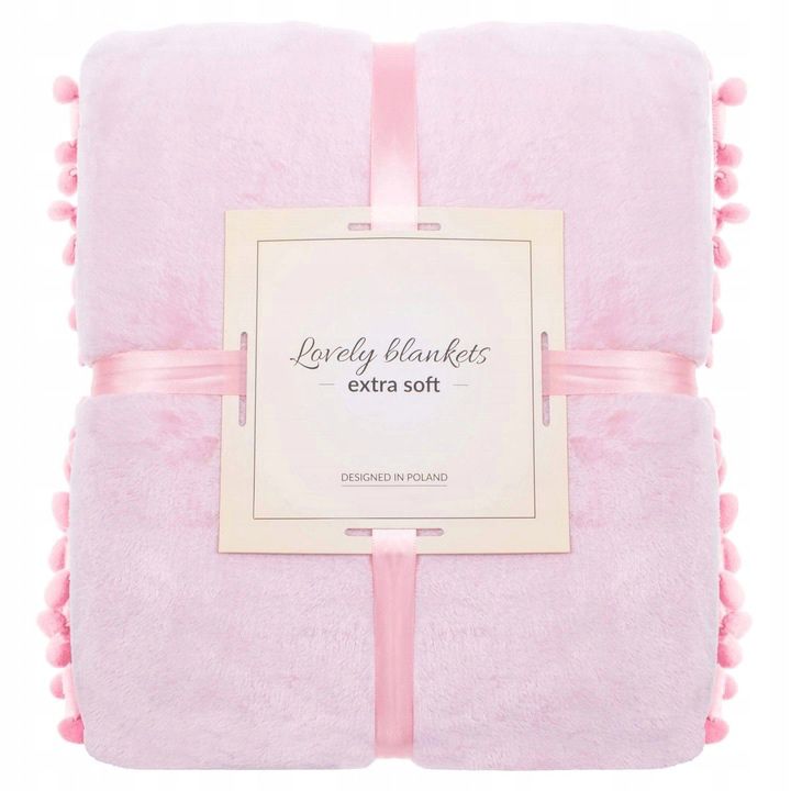 Patura pufoasa cu pampoane mici, 2 persoane, 200x220cm, roz