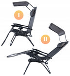 Sezlong pliabil cu parasolar si tetiera, reglabil in 2 pozitii, suport pahare, 174cm, gri