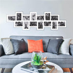 Rama foto de perete, colaj de 14 fotografii, 36x118cm, alb