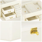 (DL) Cutie depozitare si organizare bijuterii, MDF, piele ecologica, 17,5 x 12 x 13,5 cm., crem