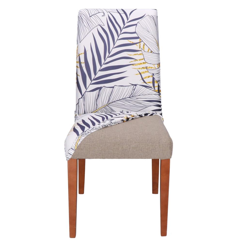 Husa pentru scaun, marime universala, poliester si spandex, 38x70cm, alb, nuante de bleumarin, galben