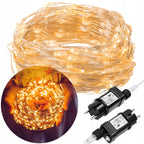 Instalatie lumina decorativa cu 300 LED-uri, 30m, pentru interior/exterior, iluminare galbena