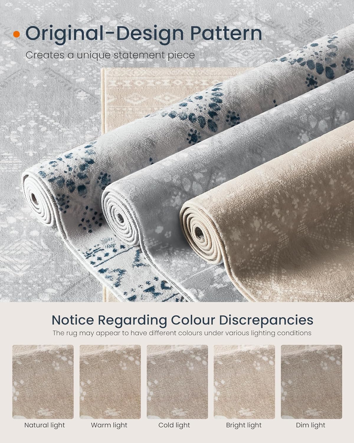 SONGMICS Covor decorativ antiderapant, stil boho, lavabil la masina, 120×170 cm, bej cappuccino