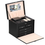 Cutie depozitare si organizare bijuterii, piele ecologica + velur, 26 x 21,5 x 19 cm, negru