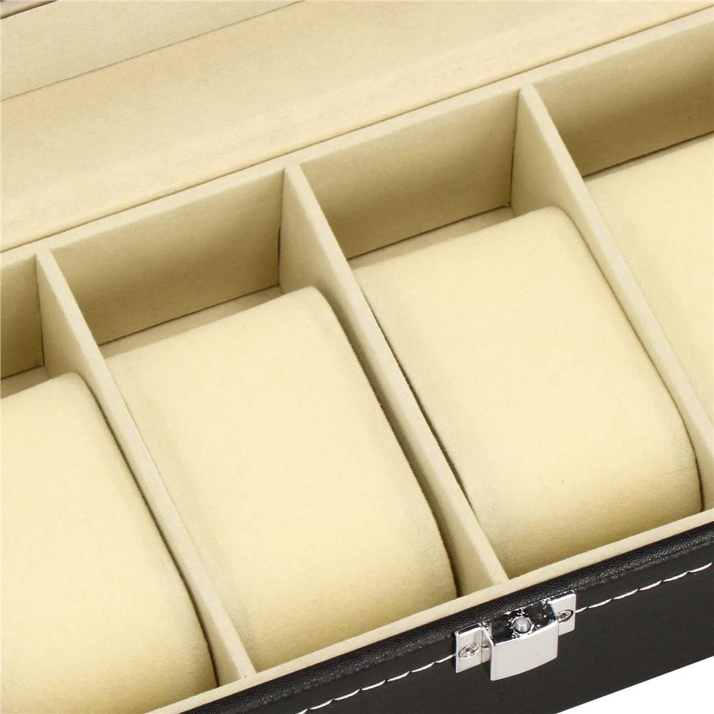 Cutie depozitare si organizare ceasuri, MDF, piele ecologica, 30x11x8cm, negru