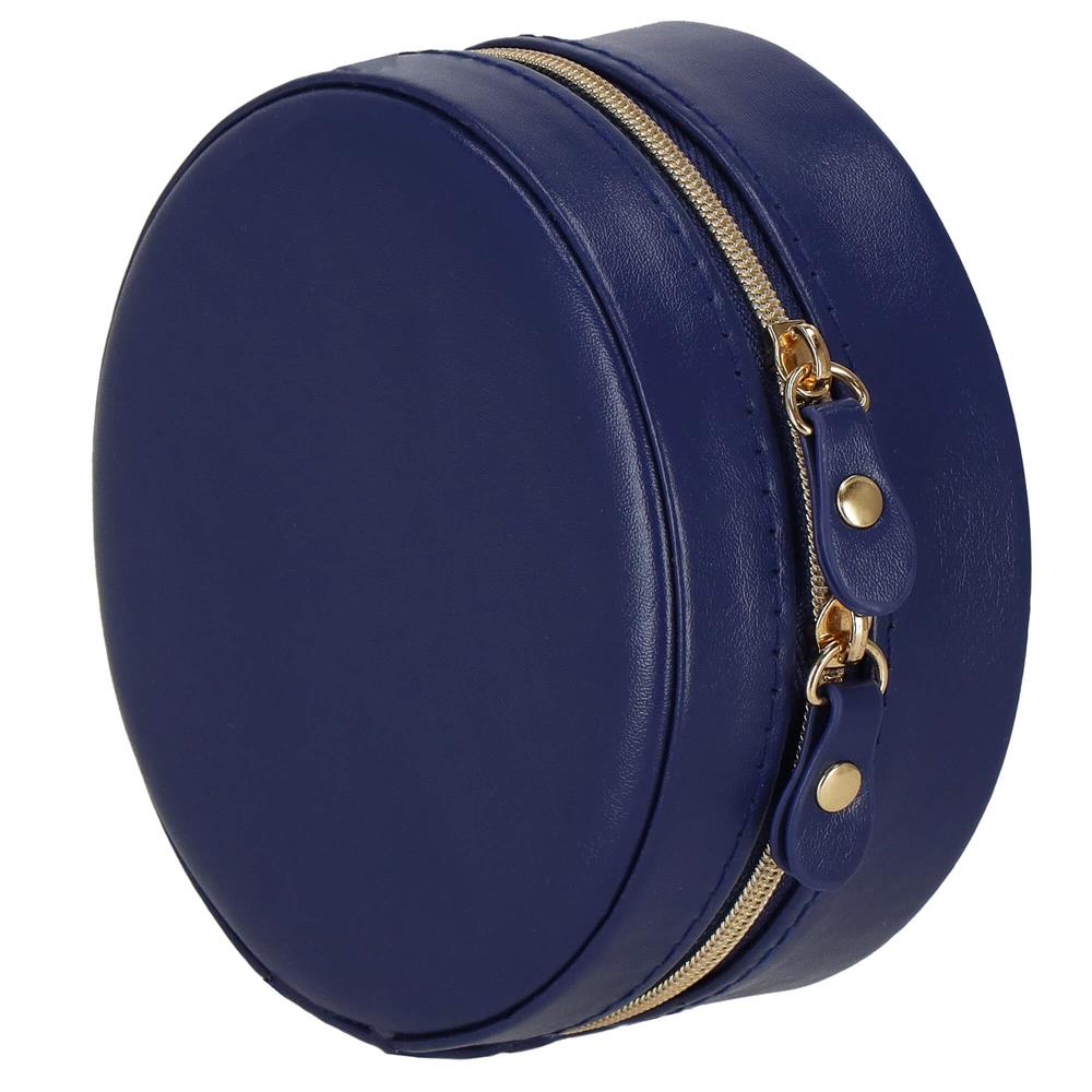 (DL) Cutie depozitare si organizare bijuterii, MDF, piele ecologica, 11 x 5cm, albastru marin