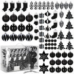 Set globuri si decoratiuni de Craciun, 77 piese, diverse dimensiuni, negru