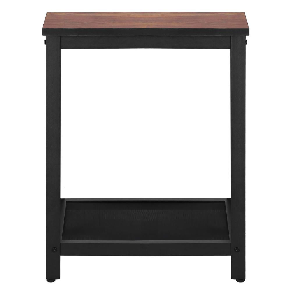 Masa de cafea patrata, noptiera cu cadru otel si polita de depozitare, 45x45x55 cm, maro rustic