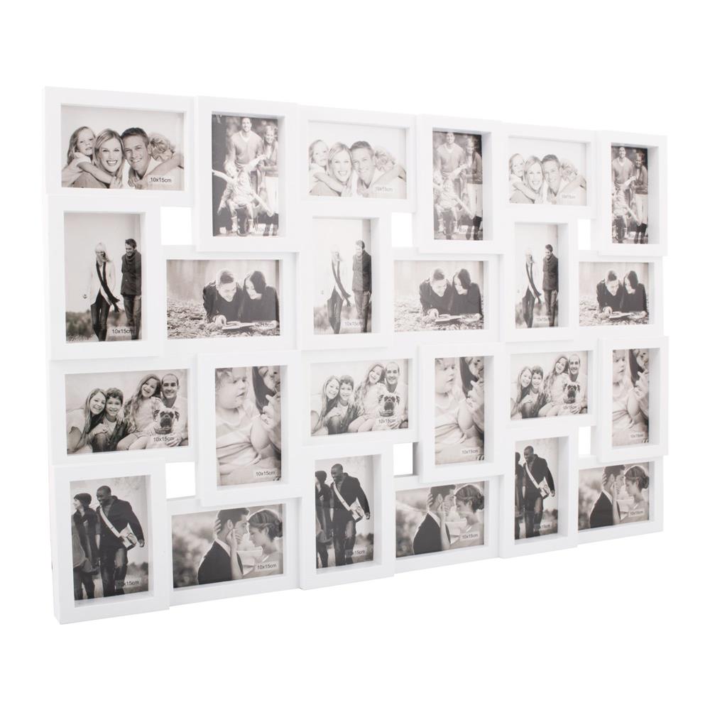 Rama foto de perete, colaj de 24 fotografii, 57x86cm, alb