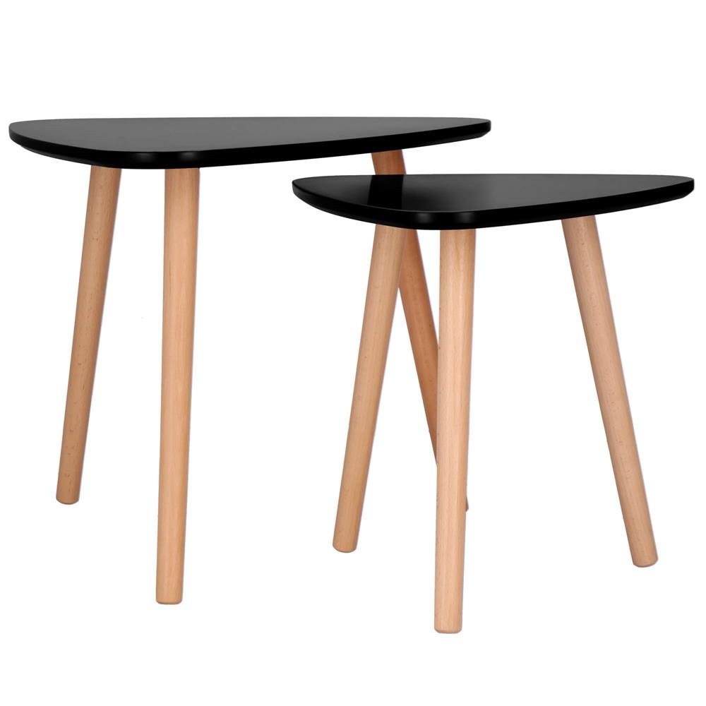 Set 2 mese de cafea, ovale, 54x45 cm si 41x40 cm, Blat MDF, Picioare lemn, Negru